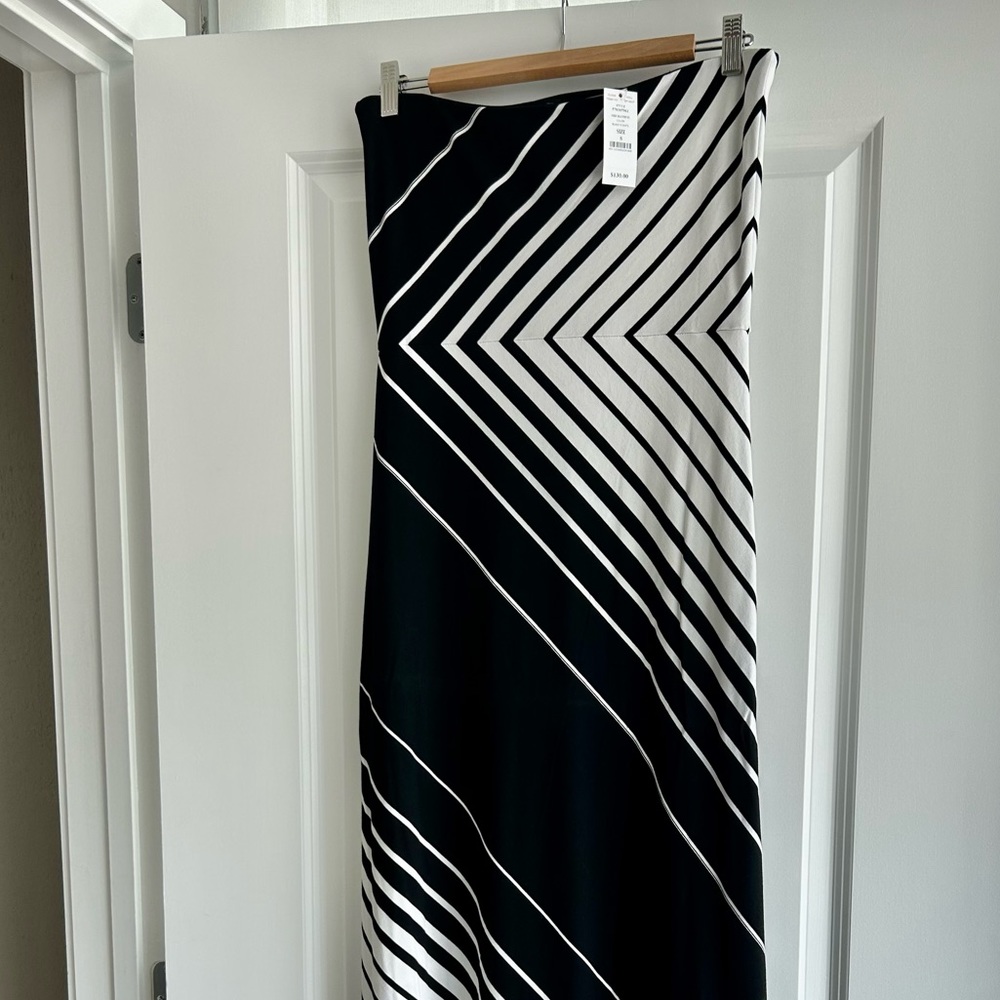 NWT- long strapless dress from White House Black Market - black & white design
